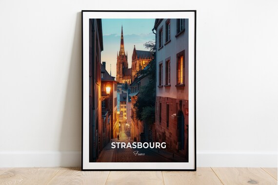 Strasbourg France Cathedral Spire Glowing Old Town Street Poster