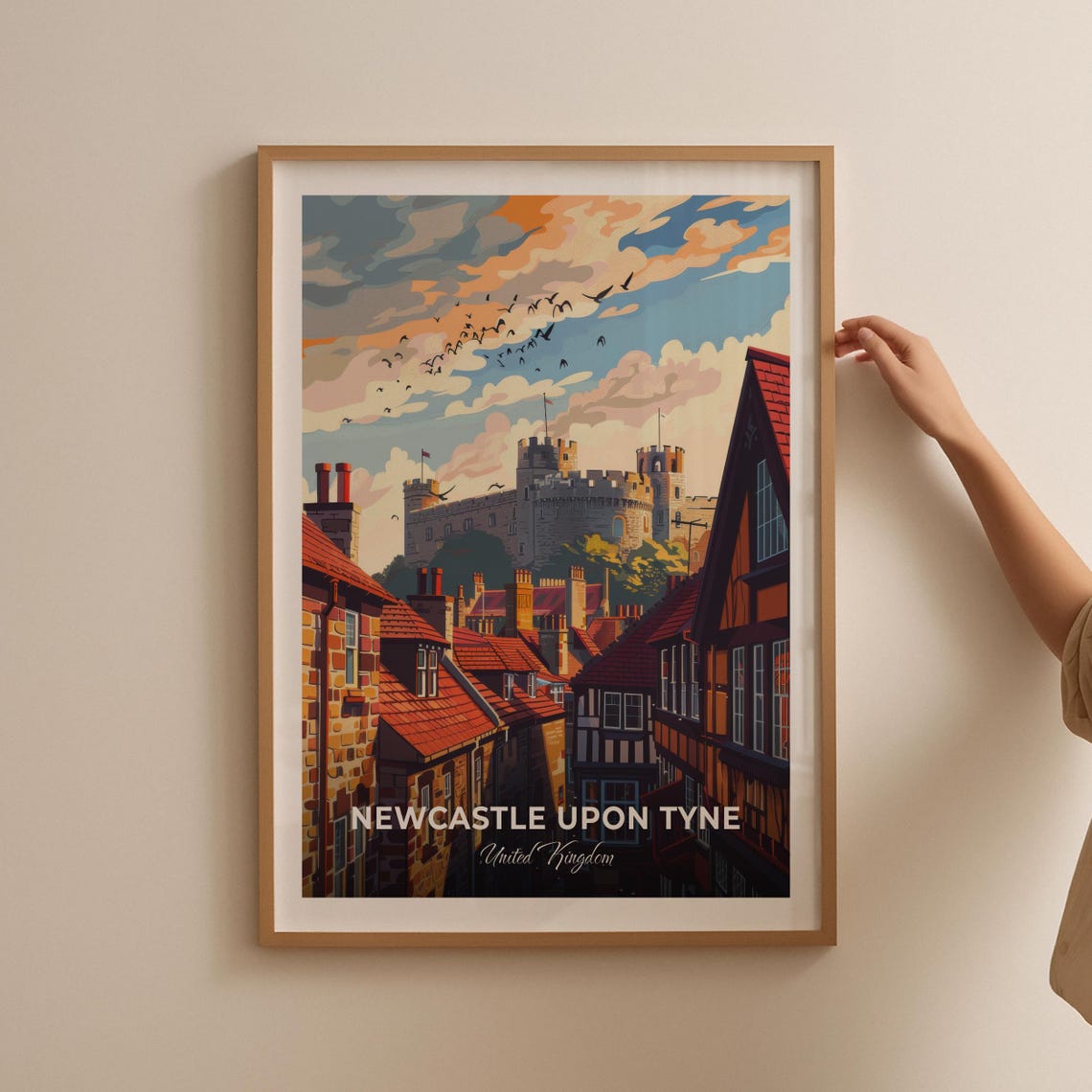 Newcastle Upon Tyne Castle Keep Red Rooftops Vintage Travel Poster - Image 2