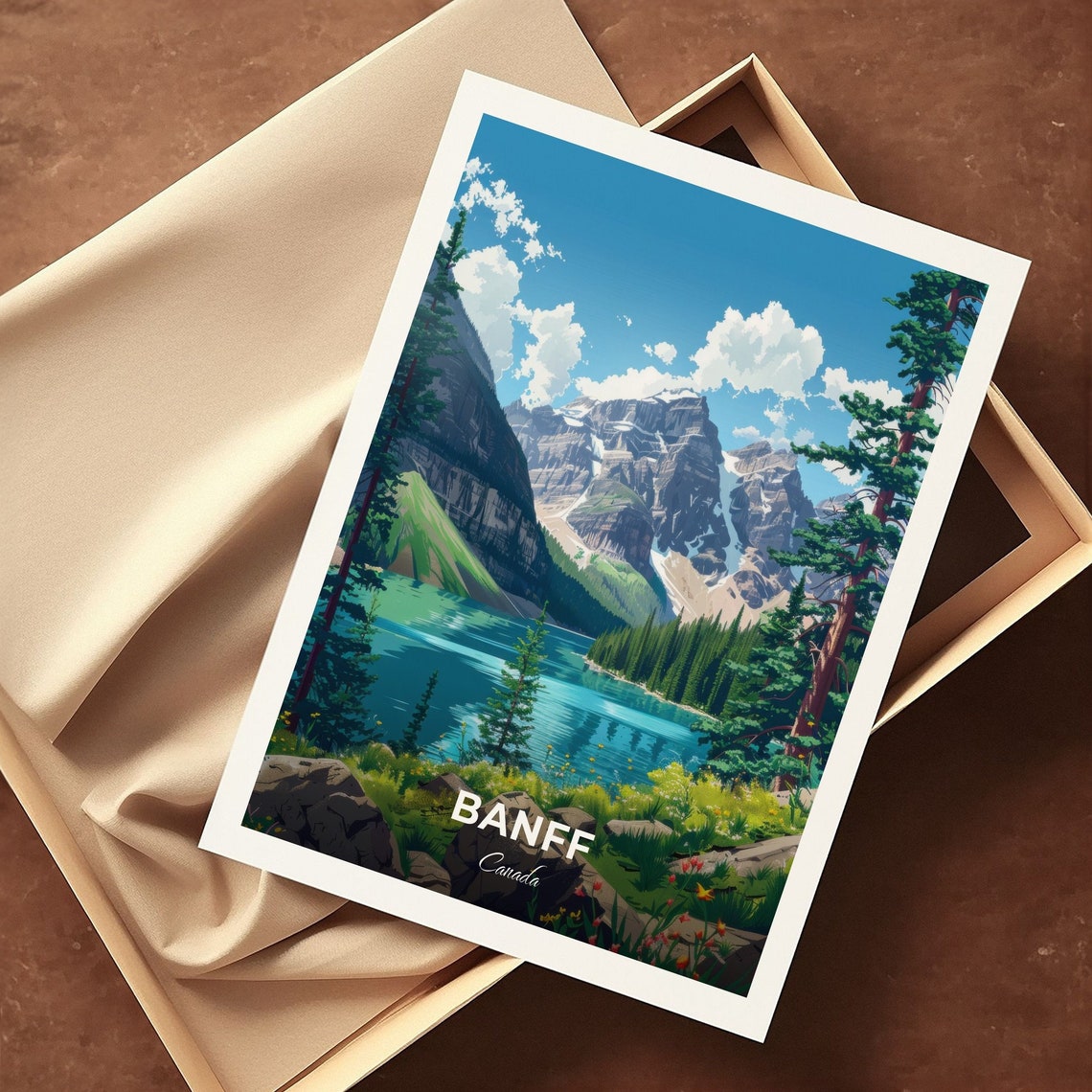 Banff Canada Travel Poster Turquoise Mountain Lake Valley Artwork - Image 3