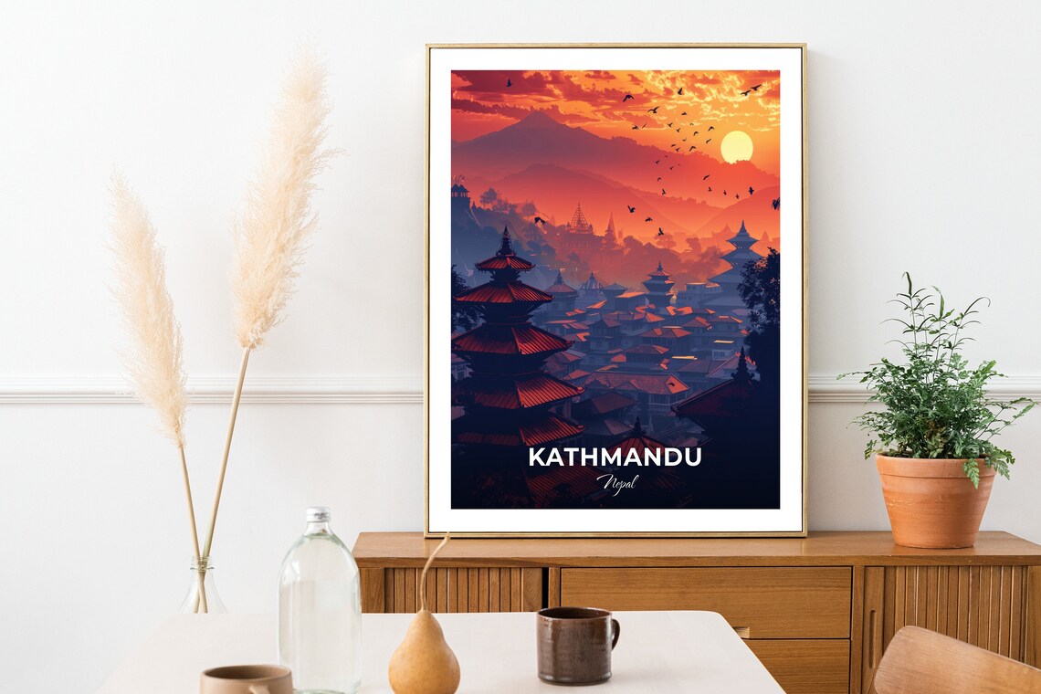Kathmandu Nepal Durbar Square Sunrise Bird Flocks Travel Poster - Image 2