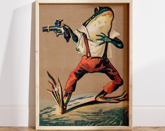 Whimsical Wild West Frog Vintage Poster