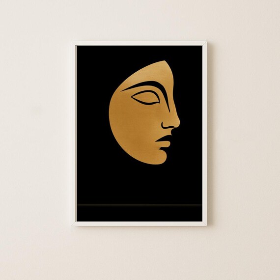 Golden Face Silhouette Modern Abstract Black Art Wall Poster