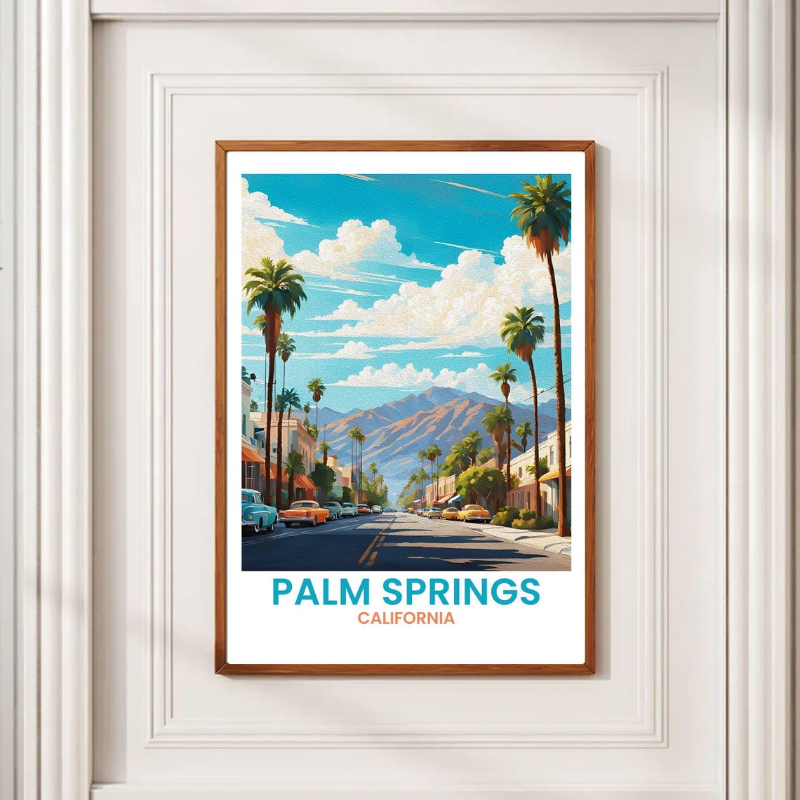 Palm Springs California Classic Car Palm Avenue Travel Poster