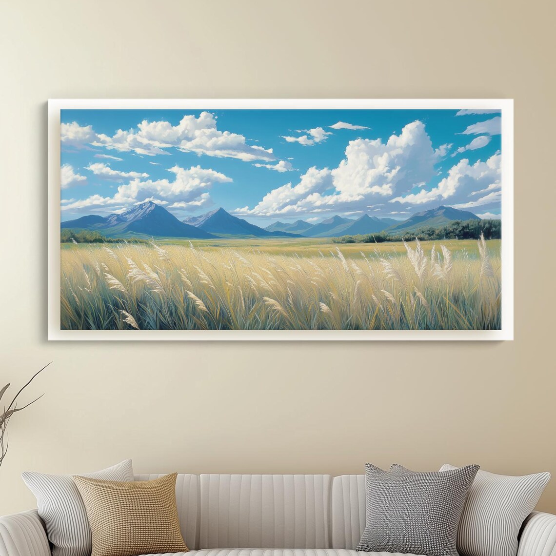 Highland Meadow Tall Golden Grasses Blue Mountain Summer Art Print