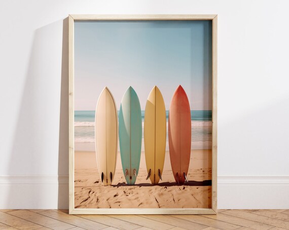 Surfboard Print Tropical Coast Wall Art Modern Beach Print Surfboard Decor Beach House Decor Boho Surfboard Print File
