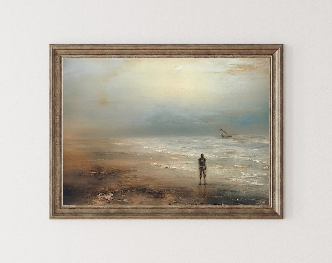 Spooky Misty Beach with Lone Skeleton Figure Sailboat Poster - Image 6