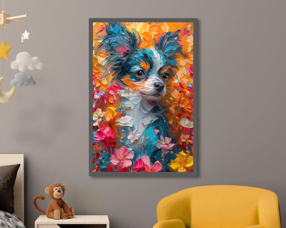 Vivid Floral Dog Art Print Colorful And Modern Chihuahua Wall Decor Perfect For Dog Lovers And Bold Interiors
