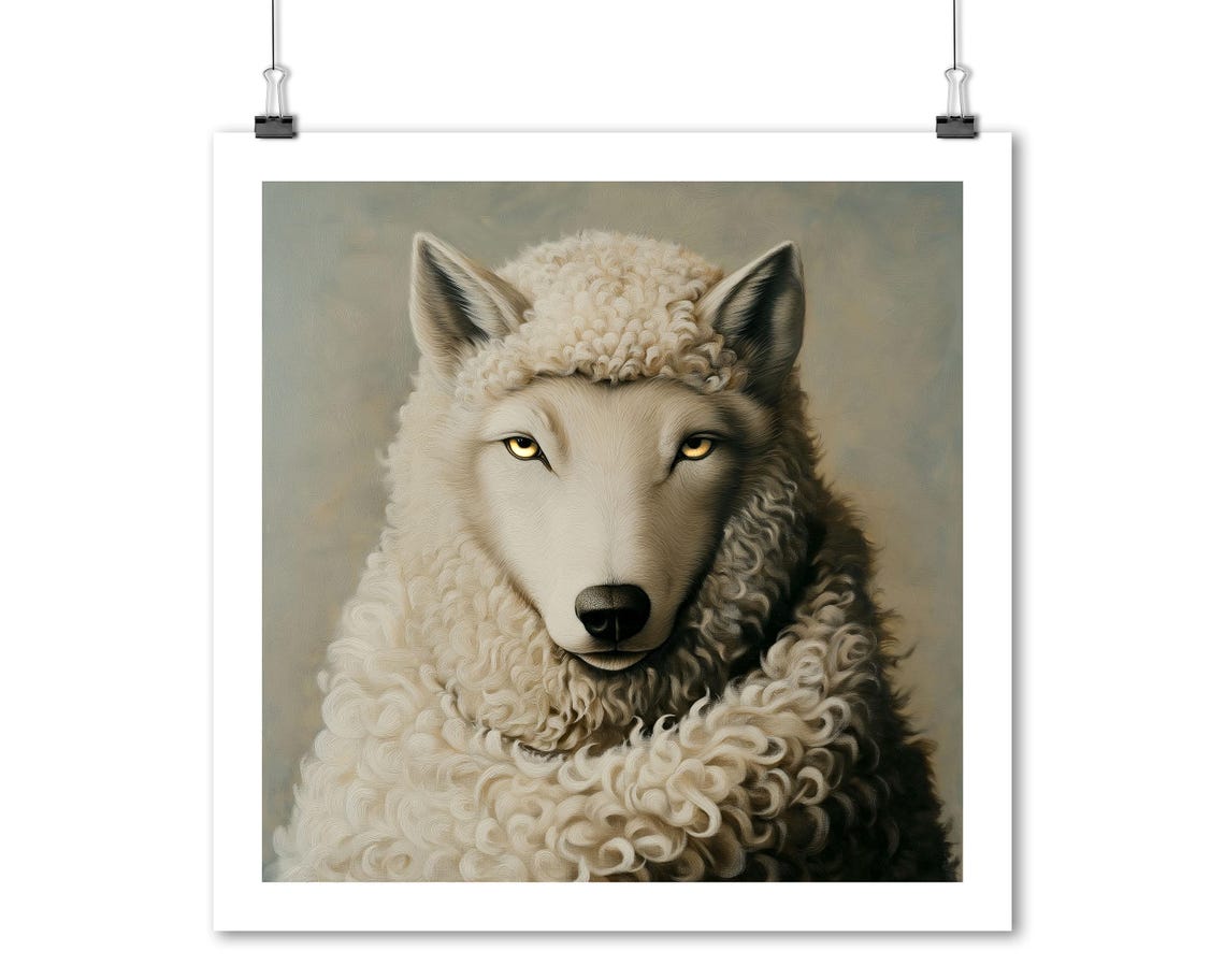 Wolf In Sheeps Clothing Surreal Portrait Symbolic Animal Art Poster - Image 5