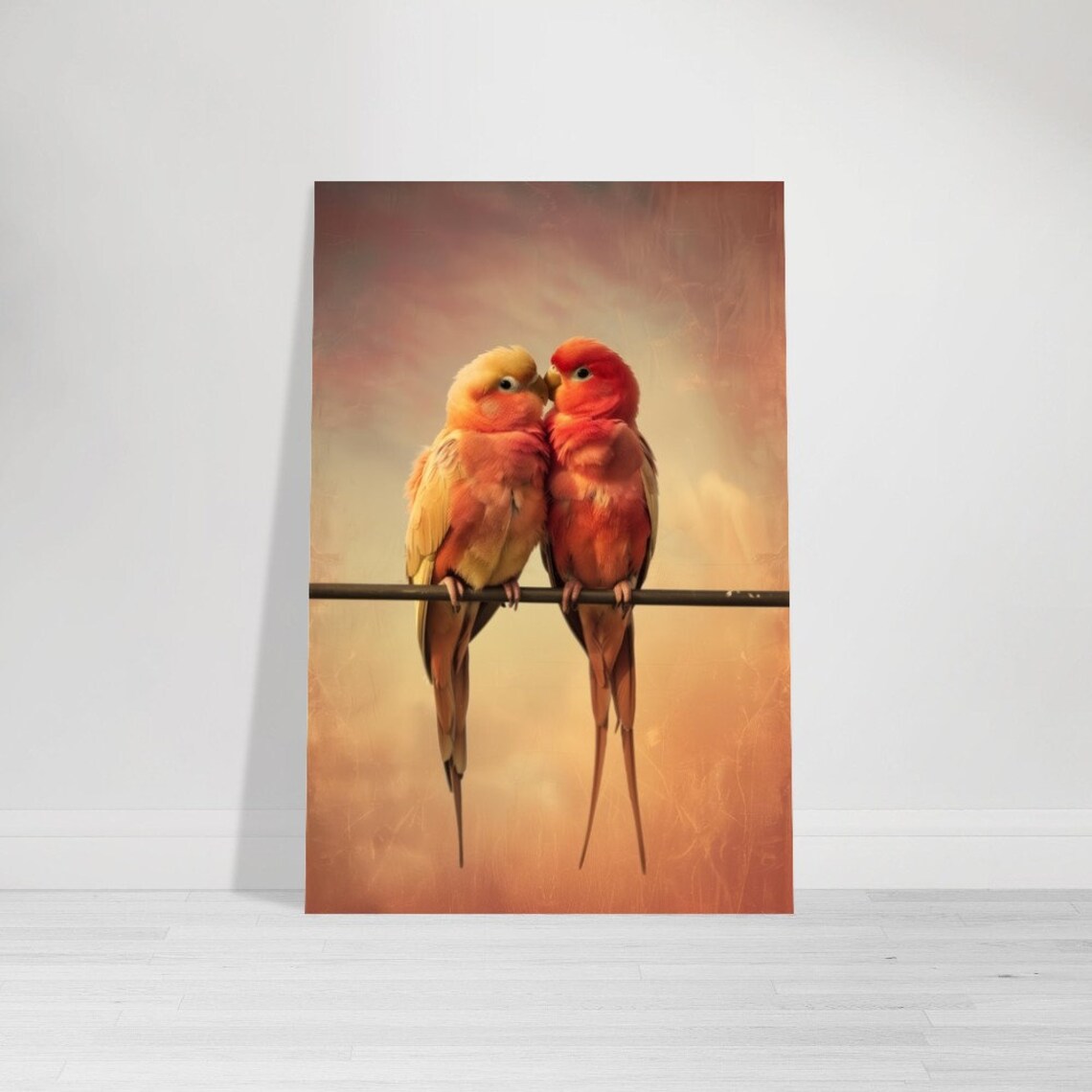 Sunset Serenade Warm Toned Lovebird Pair Poster Romantic Avian Art Animal Poster Art Print Wall Art Perfect For Bedroom Living Room - Image 3