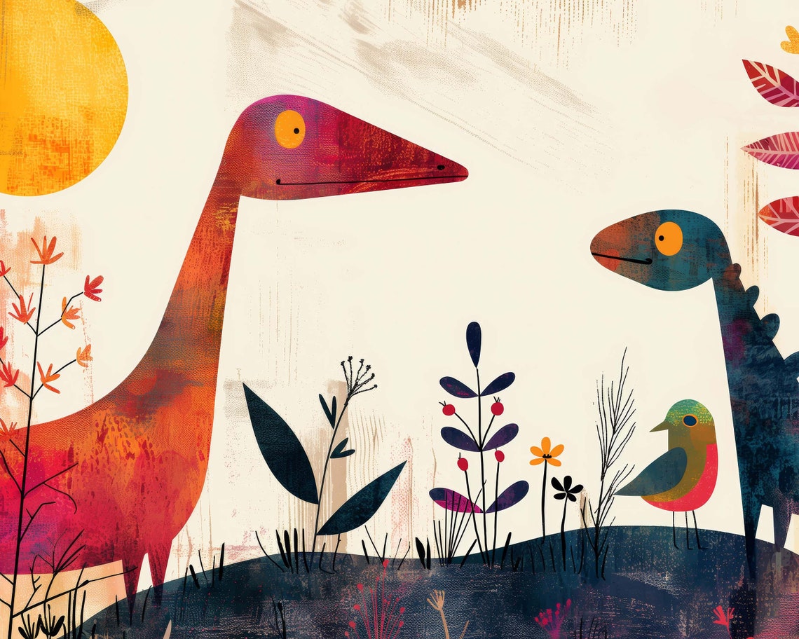 Whimsical Dinosaurs Under The Sun Colorful Nursery Kids Wall Art Print - Image 4