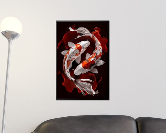 Eternal Yin And Yang Koi Fish Dance Poster Zen Aquatic Art Meditation Wall Art Spiritual Home Decor