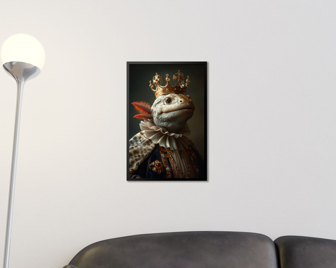 Royal Axolotl In Gold Crown Regal Amphibian Portrait Wall Art Poster - Image 2