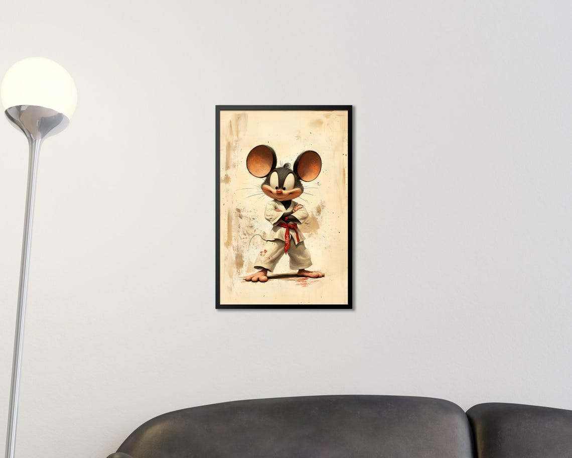 Karate Mouse Martial Arts White Gi Red Belt Cartoon Kids Room Poster - Image 2