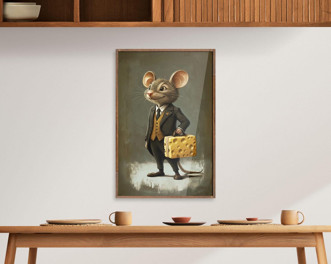 Businessman Mouse In Suit With Cheese Briefcase Funny Office Poster - Image 5
