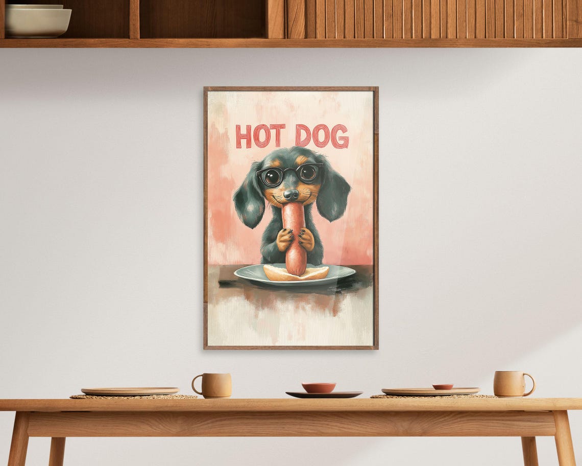 Funny Hot Dog Dachshund Art Print Humorous Dog Wall Art Wiener Decor Sausage Dog Poster For Kitchen Or Living Room Gift For Dog Lovers - Image 3