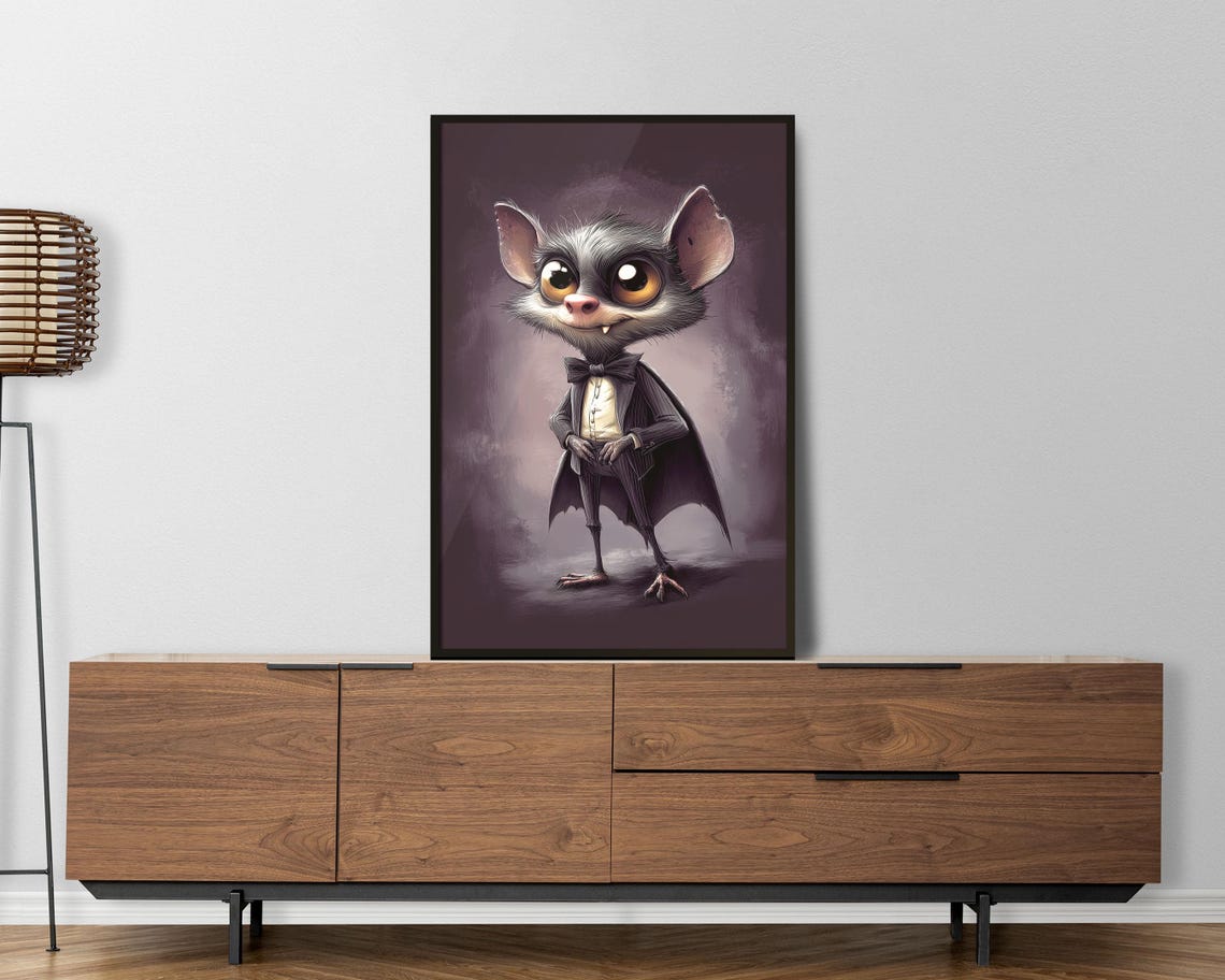 Cute Vampire Bat In Tuxedo With Bow Tie Gothic Halloween Art Poster - Image 5