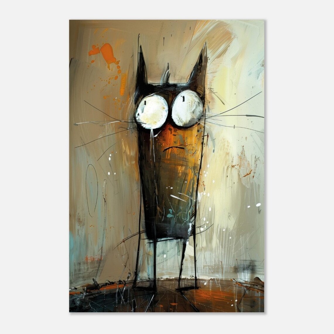 Black Cat Quirky Cartoon Big Eyes Abstract Animal Wall Art Poster - Image 3