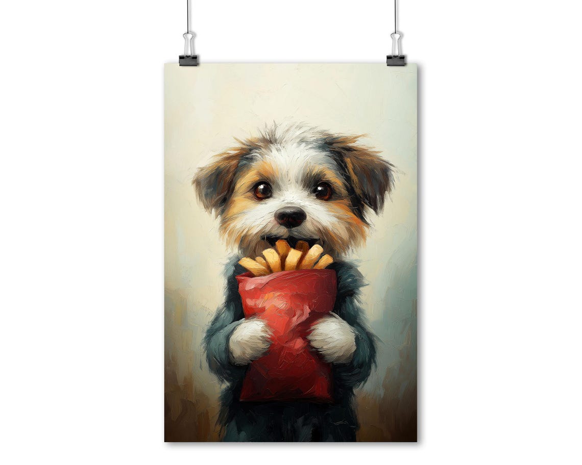 Fries Before Guys Adorable Dog With French Fries Art Print Funny Pet Wall Art Decor For Kitchen Living Room Gift For Dog Food Lovers - Image 5