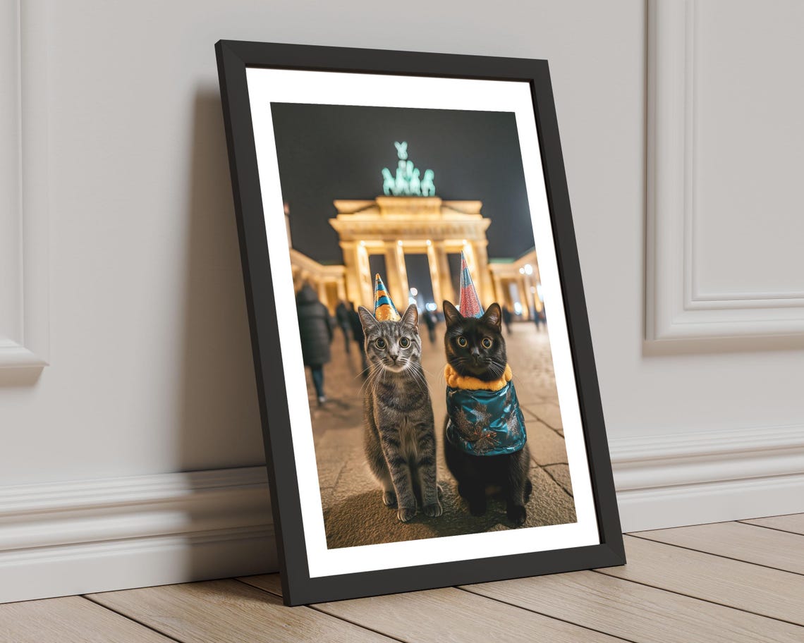 Two Party Cats Brandenburg Gate Berlin Night Celebration Wall Art - Image 8