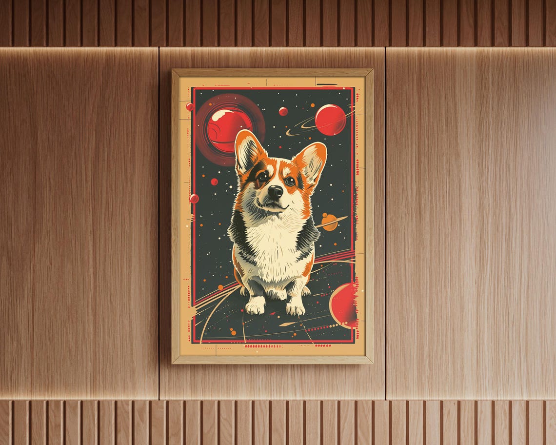 Corgi Dog In Retro Space Poster With Planets Cosmic Art Print - Image 6