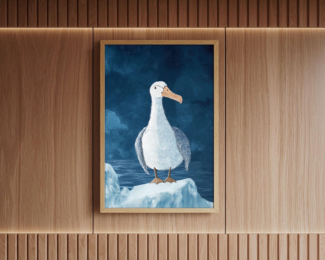 Cute Albatross Standing on Ice Floe Arctic Ocean Illustration Poster - Image 3
