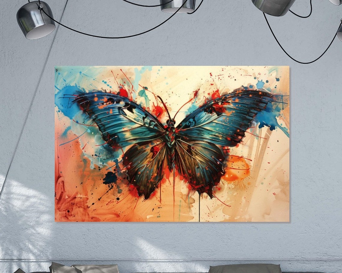Microcosm Butterfly Spread Wings Macro Painting Vibrant Splash Poster