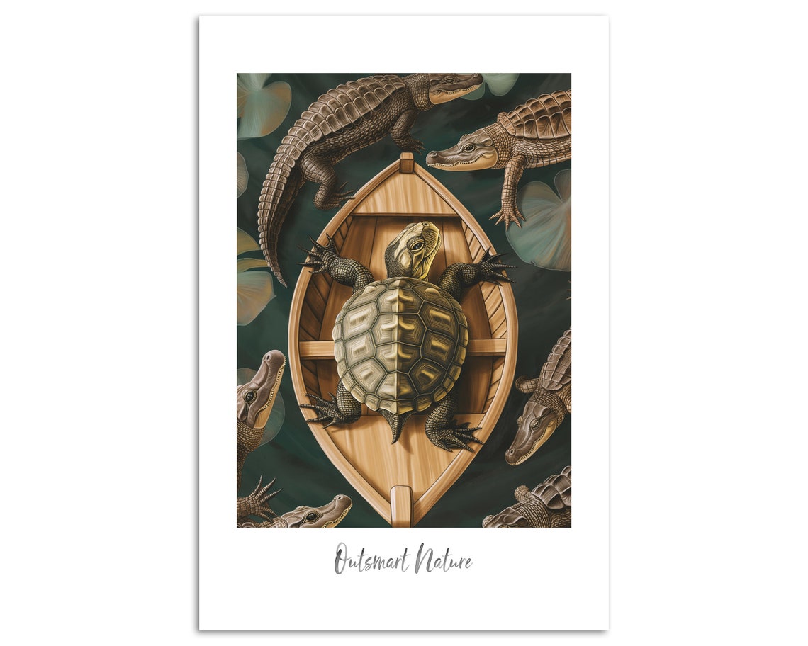 Turtle In A Boat Outsmart Nature Funny Animal Quote Art Poster - Image 4