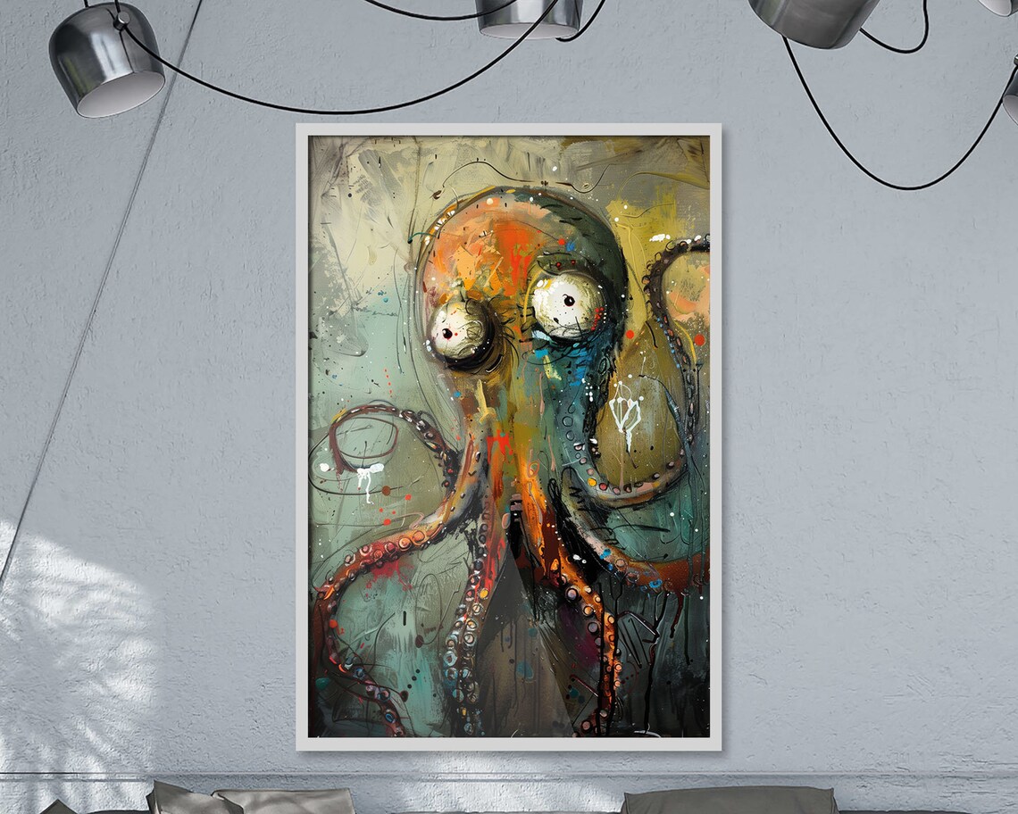 Crazy Creatures Octopus Crazy Art Wall Decor Animal Poster Art Print Abstract Illustration Instant