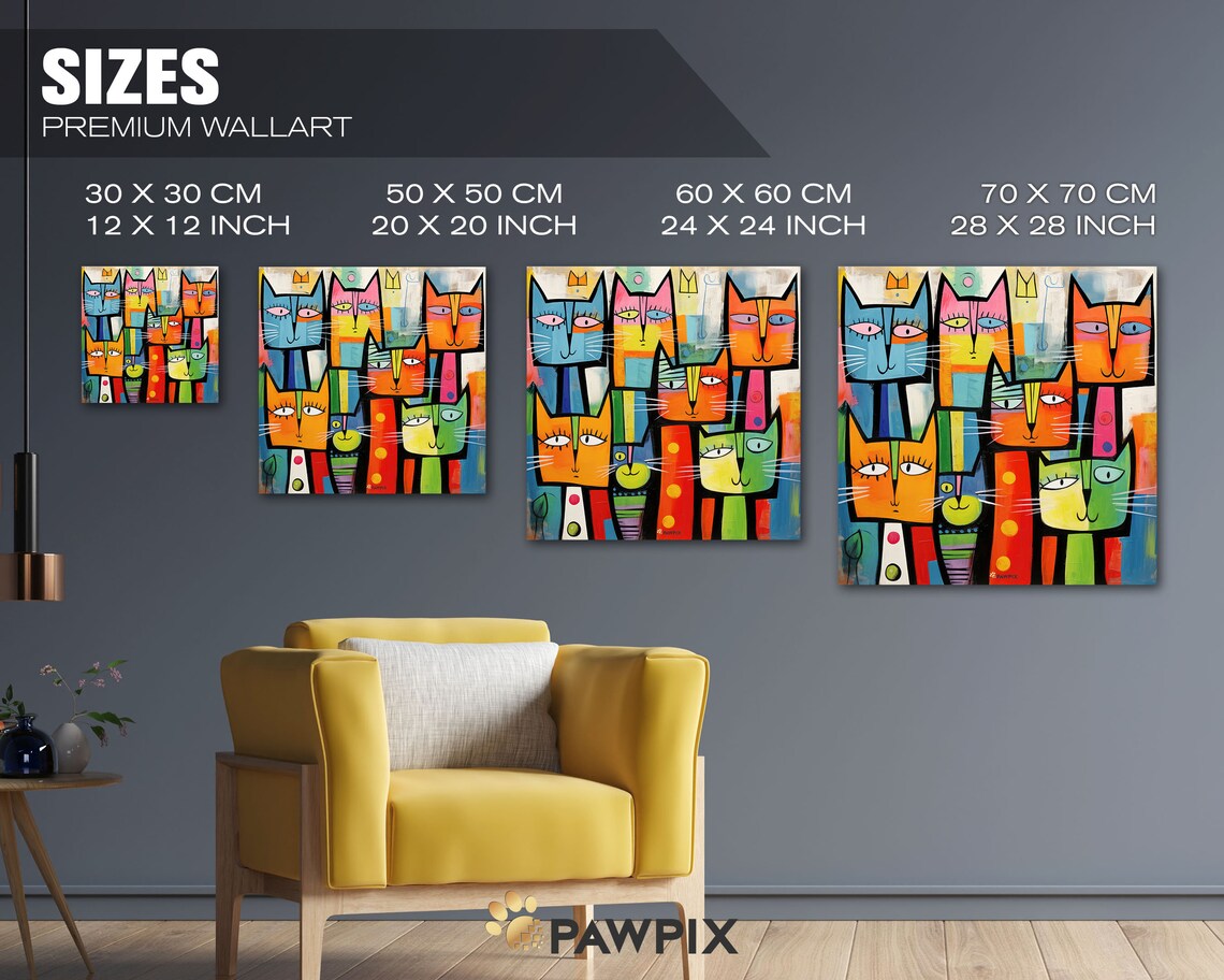 Seven Colorful Abstract Cats Geometric Pop Art Whimsical Feline Wall Art - Image 4