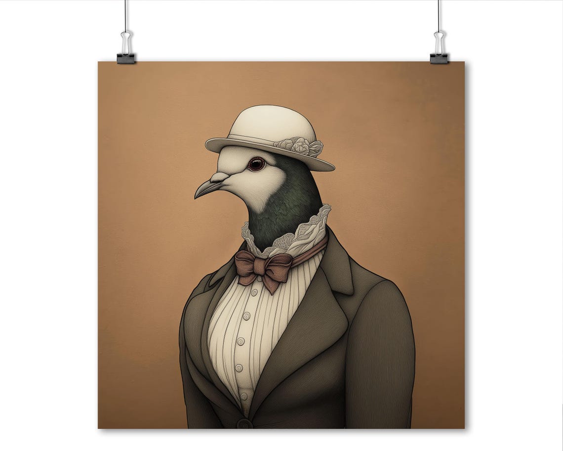 Elegant Lady Pigeon In Hat And Bow Tie Vintage Bird Art Poster - Image 5