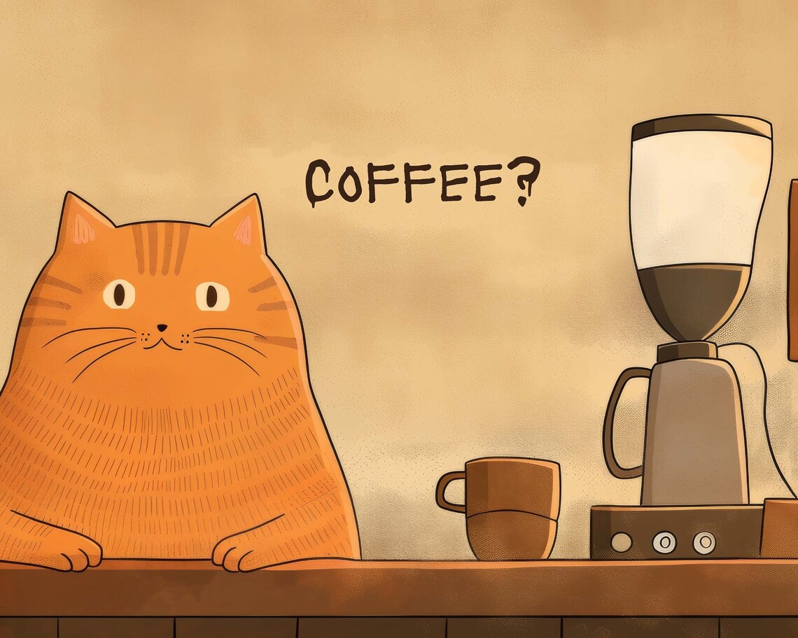 Funny Orange Cat Barista Coffee Shop Cartoon Kitchen Quote Poster - Image 2