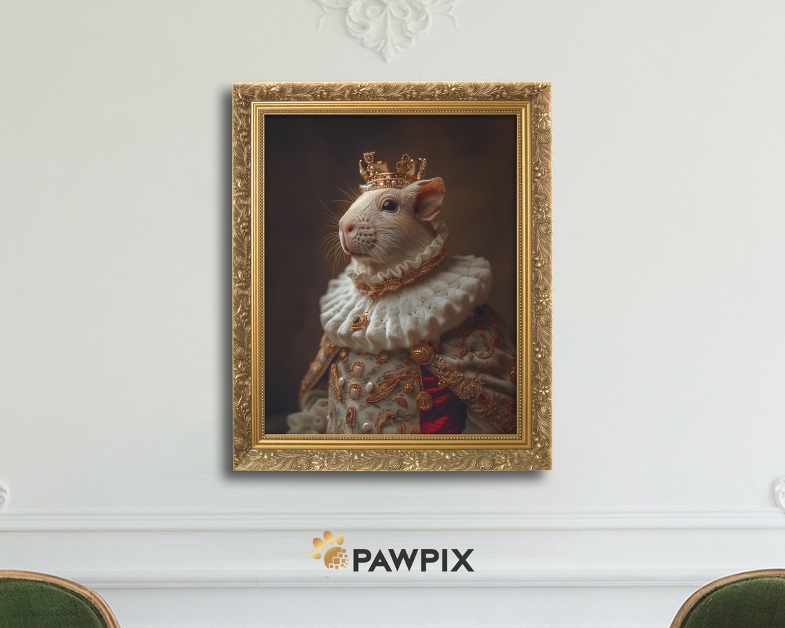 Royal Guinea Pig In Gold Crown Regal Pet Portrait Wall Art Poster - Image 4