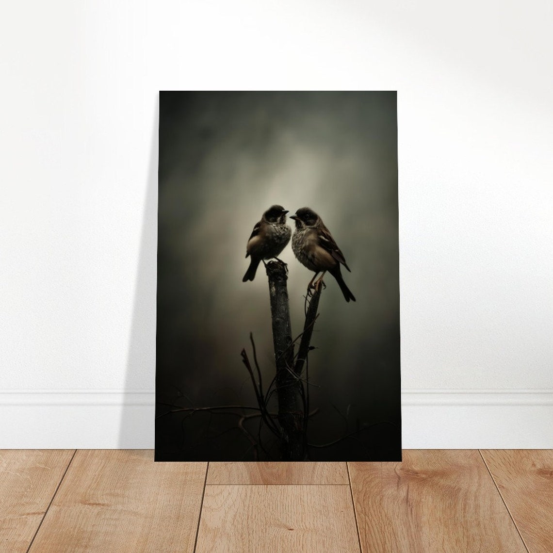Two Sparrows Dark Moody Branch Intimate Nature Bird Pair Poster - Image 4