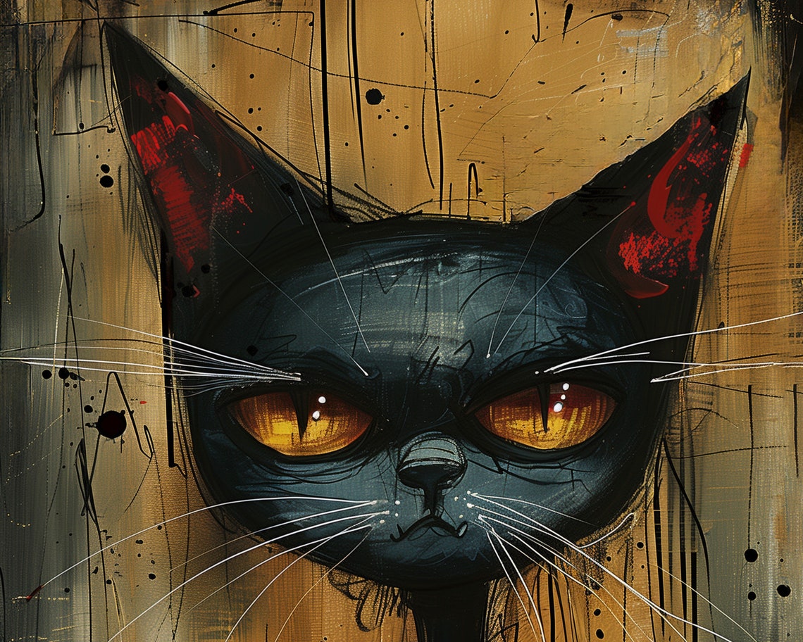 Gothic Black Cat Amber Eyes Grunge Dark Cat Lover Art Poster - Image 4