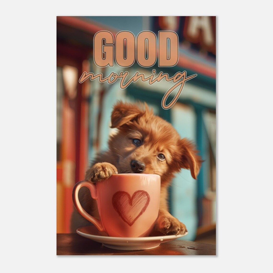 Good Morning Puppy Coffee Heart Cup Cute Kitchen Dog Wall Art - Image 3