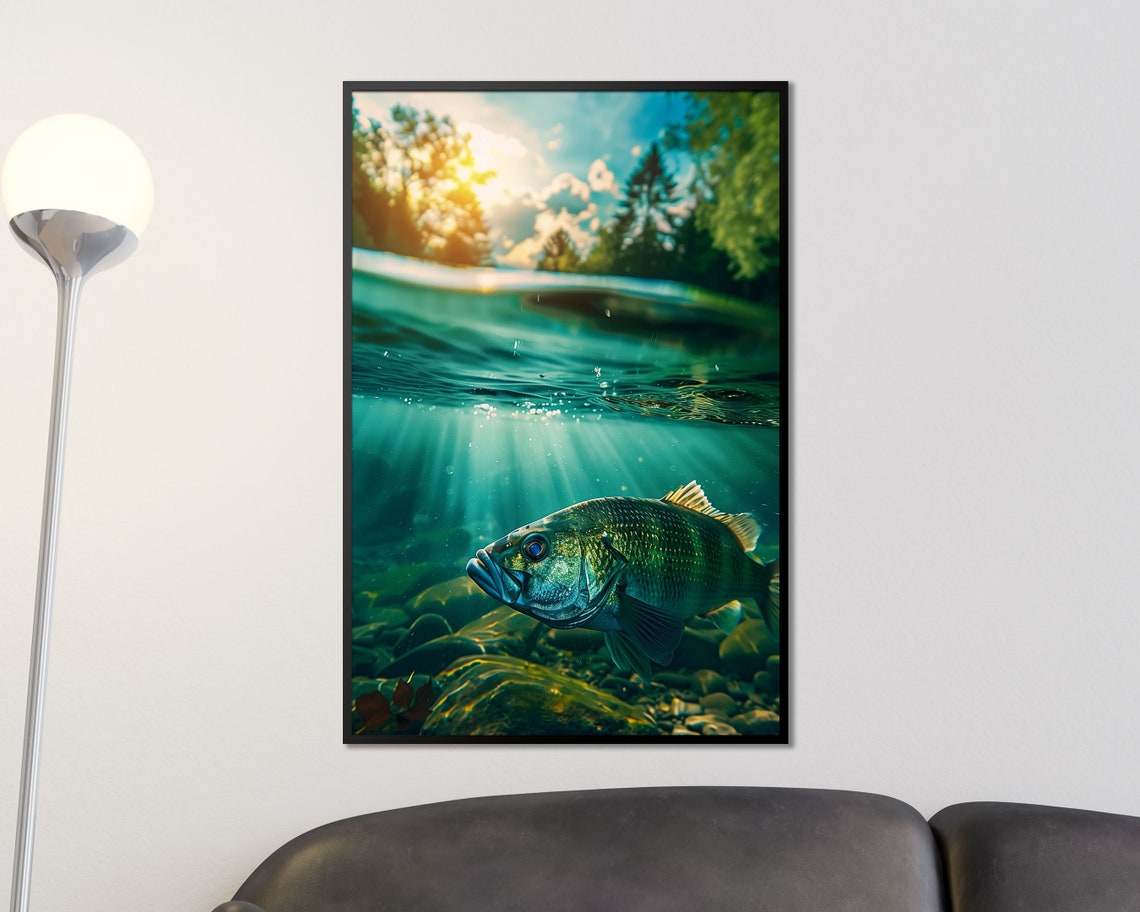 Largemouth Bass Split Water Surface Lake Underwater Fishing Poster - Image 4