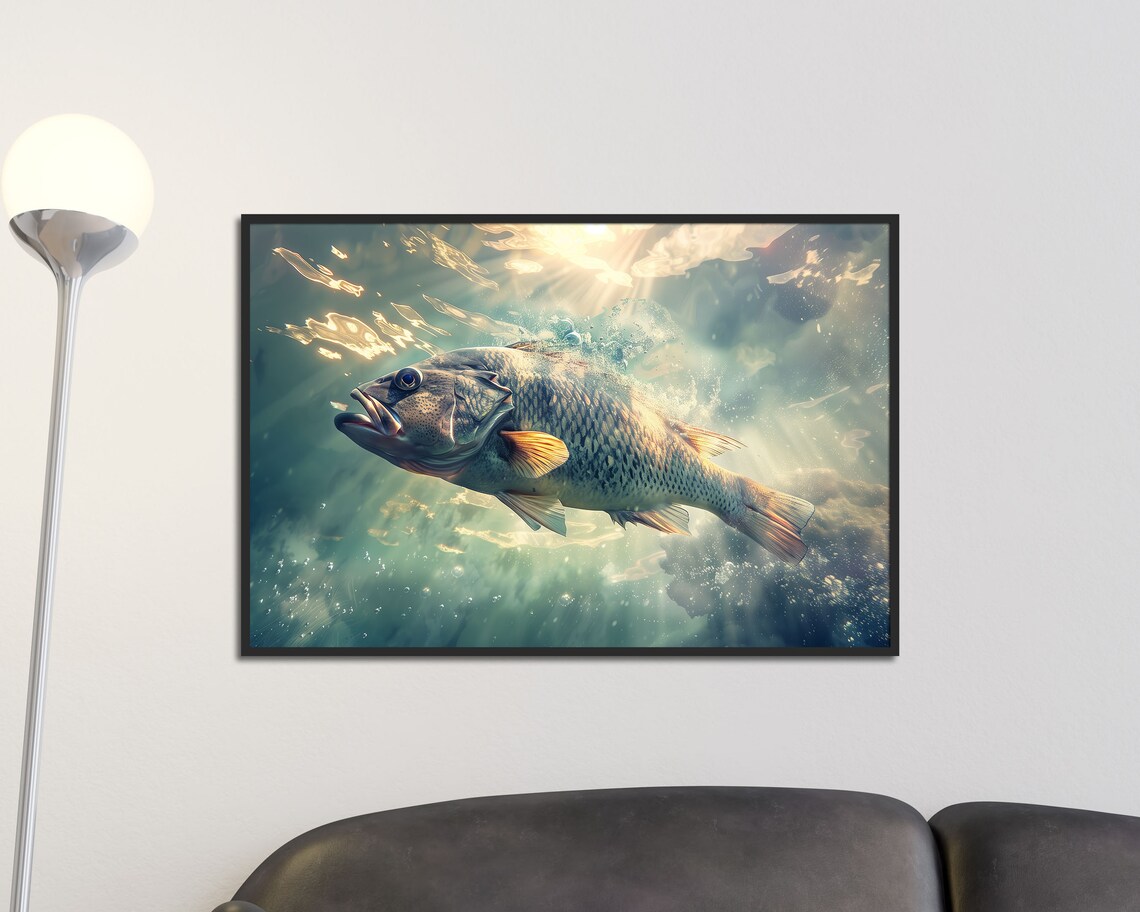 Giant Freshwater Fish Underwater in Sunlit Water Fishing Art Poster - Image 4
