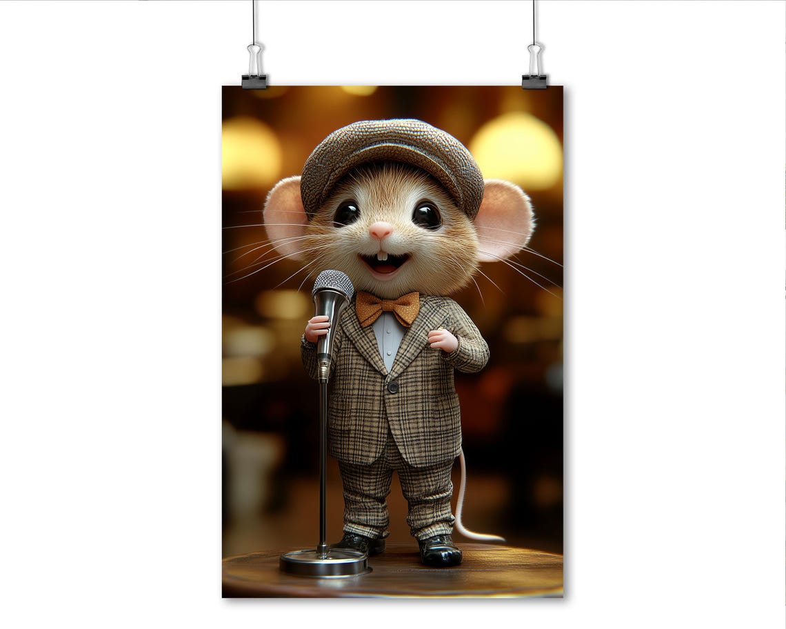 Singing Mouse In Suit With Microphone Whimsical Music Art Poster - Image 6