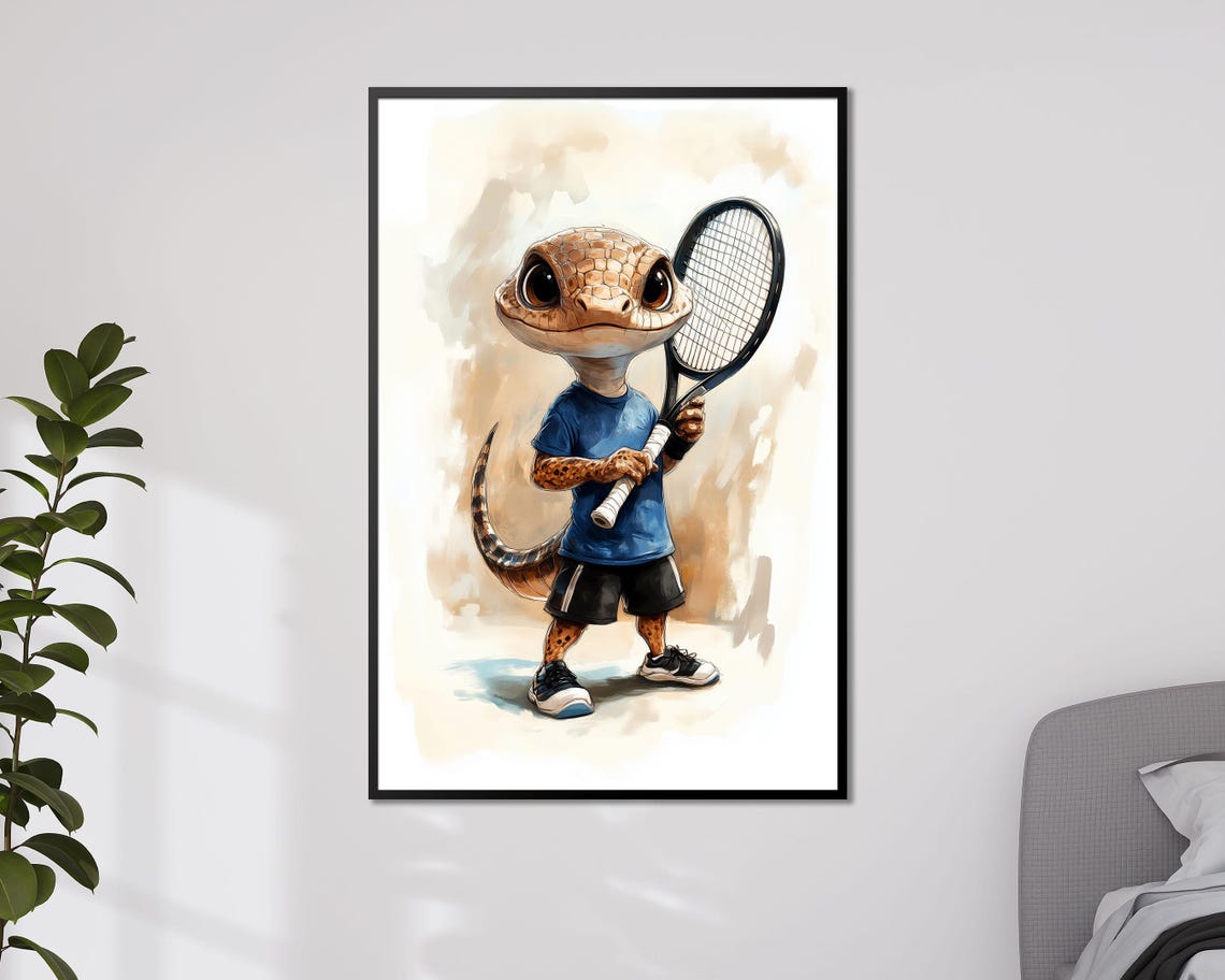 Funny Tennis Gecko Art Print Whimsical Animal Sports Poster Quirky Gift For Tennis Lovers Unique Sports Wall Decor - Image 2