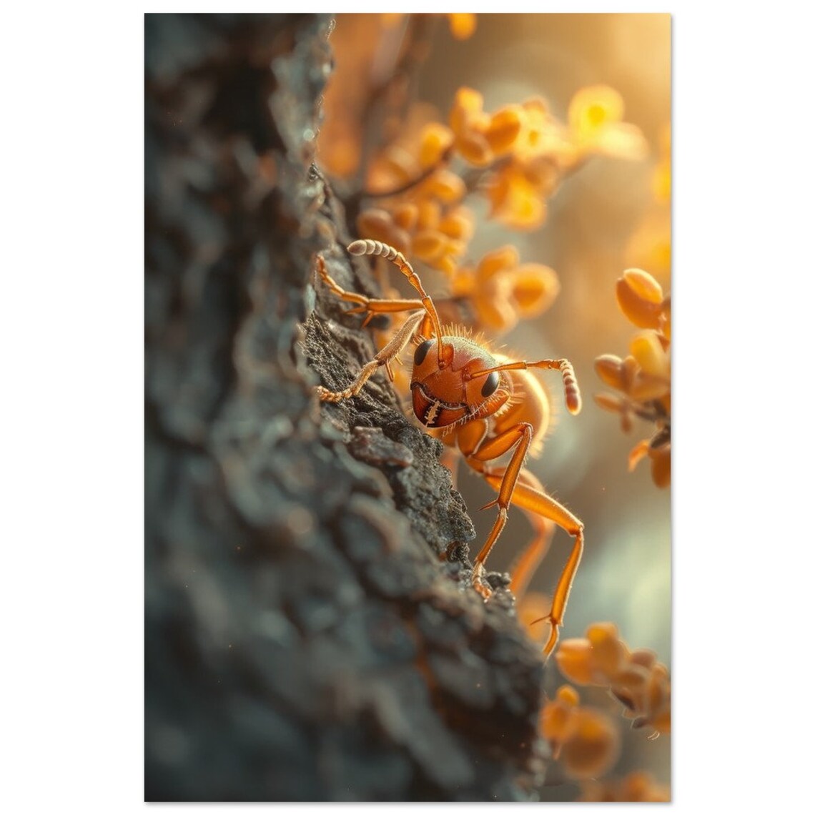Amber Hornet Macro Photography Golden Light Insect Wall Poster - Image 4