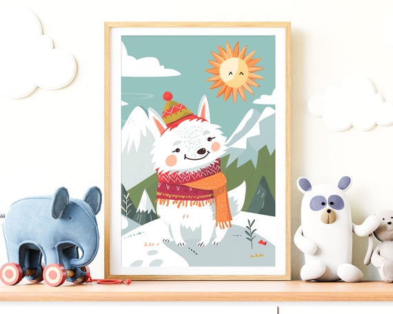 Adorable Nursery Animal Wall Art Tranquil Children Room Print Boho Home Decor Gift For Parents Warm Nature Wall Hanging Gender Neutral