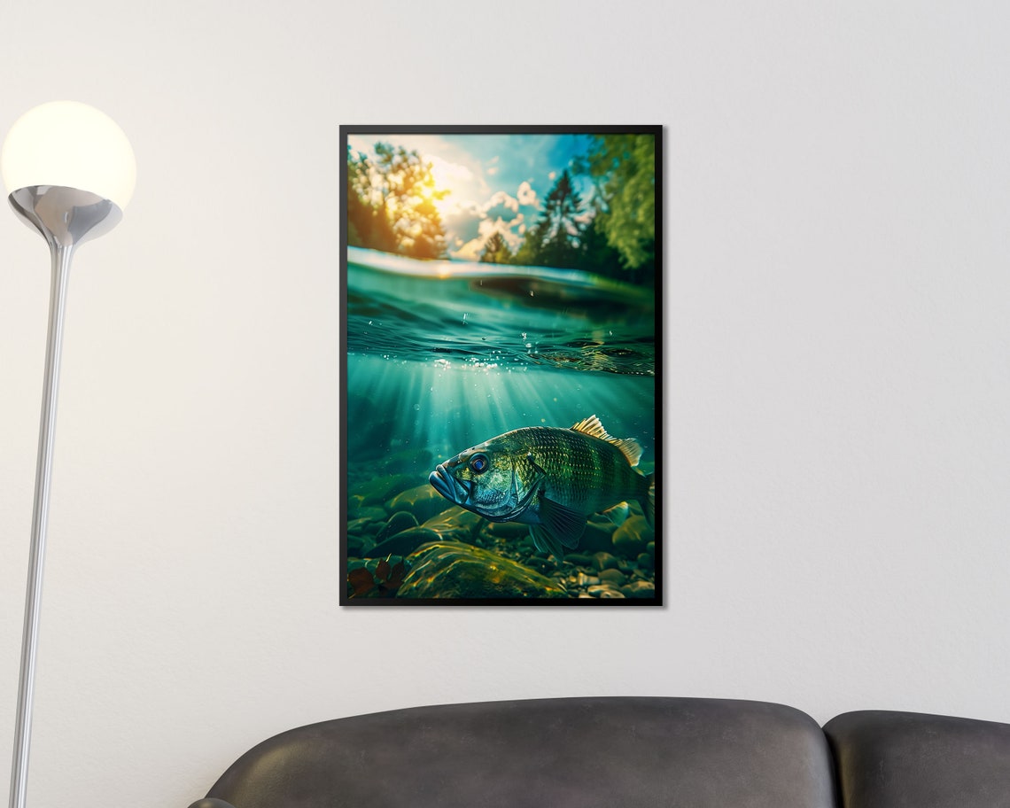 Largemouth Bass Split Water Surface Lake Underwater Fishing Poster - Image 3