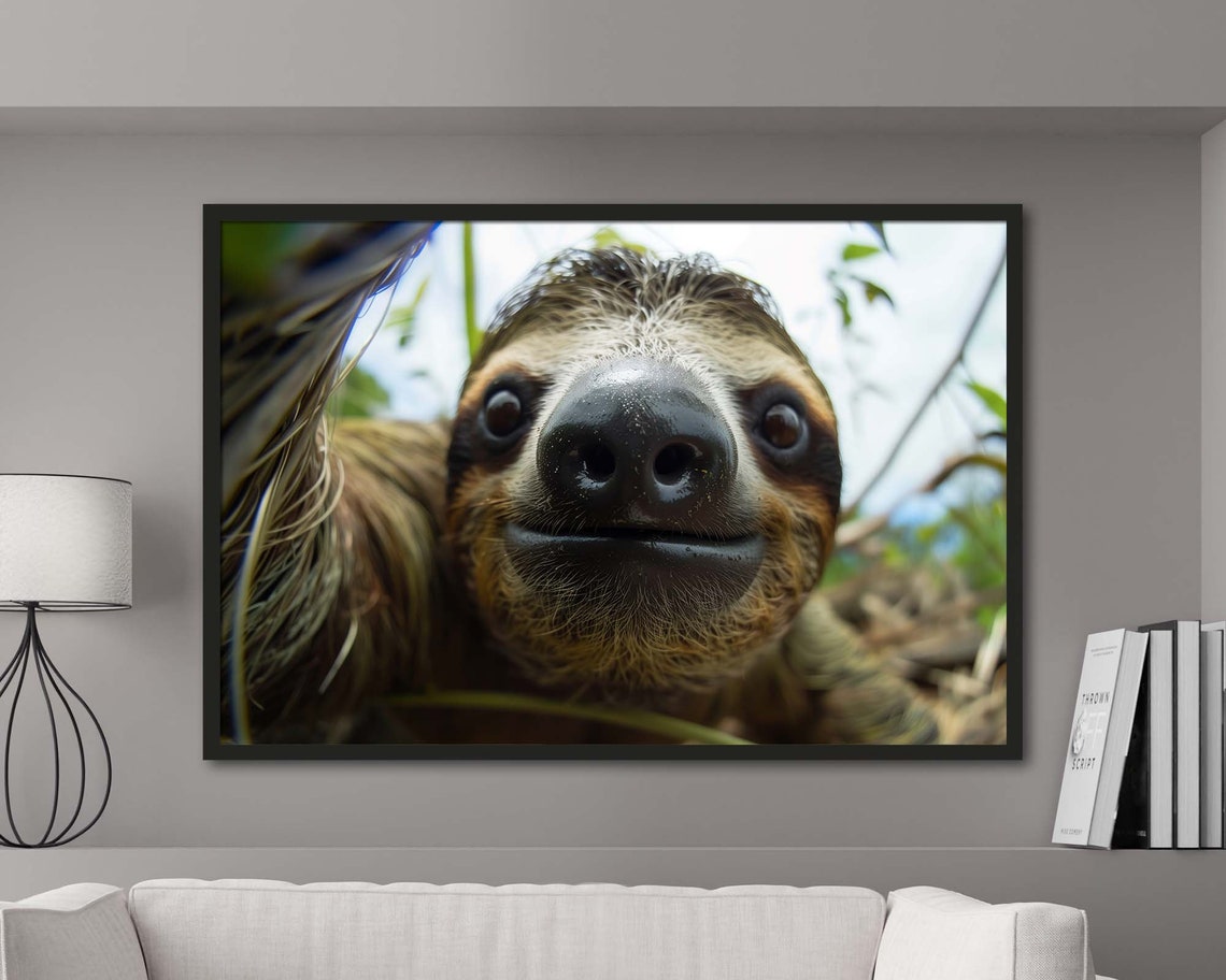 Sloth Face Close Up Smiling Wildlife Photography Funny Nose Poster