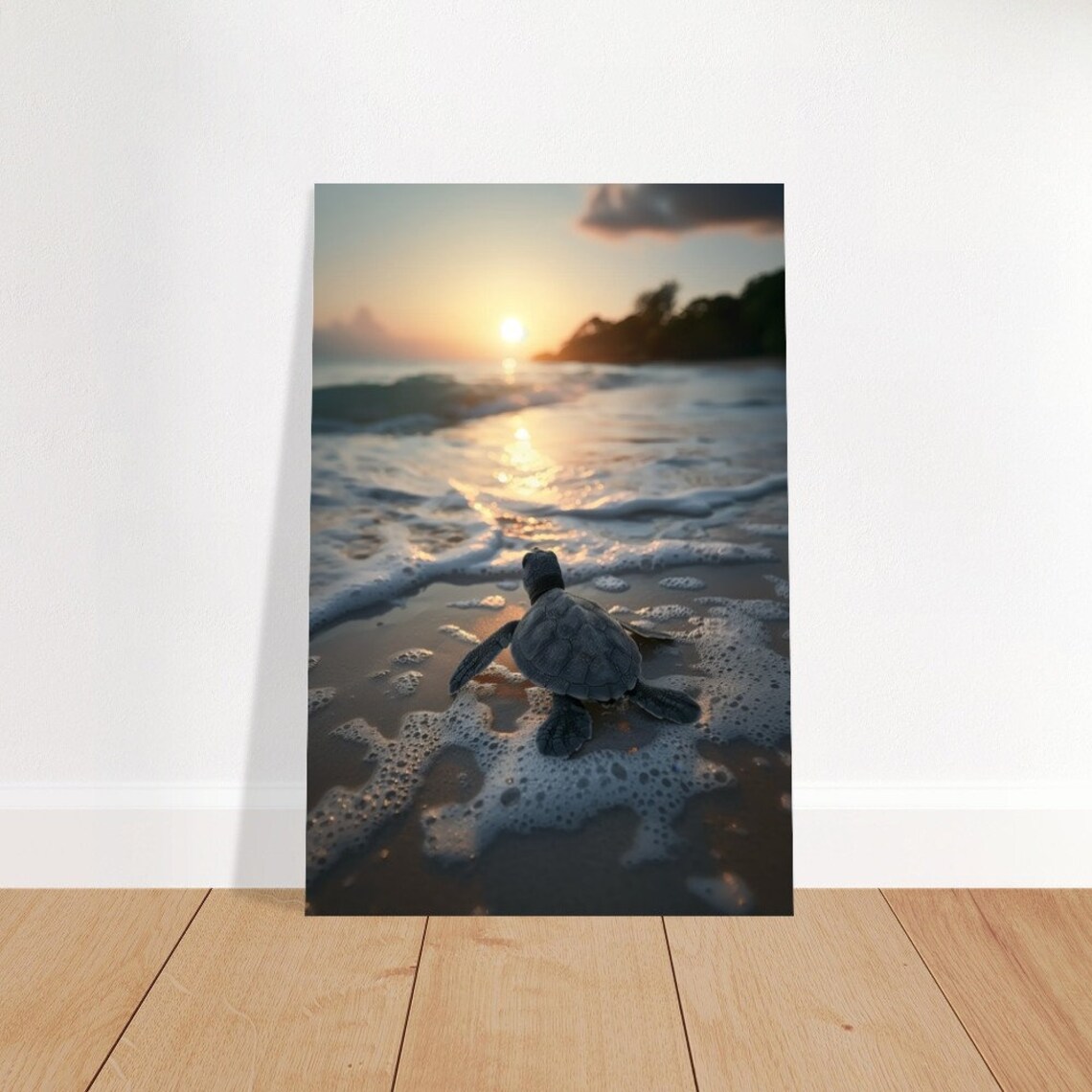 Baby Sea Turtle Sunset Beach Surf Golden Ocean Wildlife Poster - Image 3