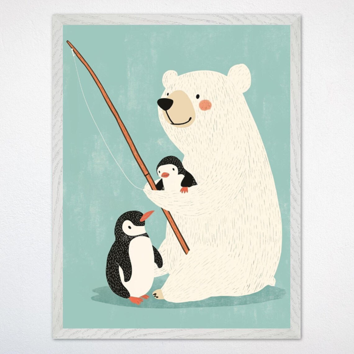 Arctic Fishing Nursery Wall Art, Cute Animal Poster
