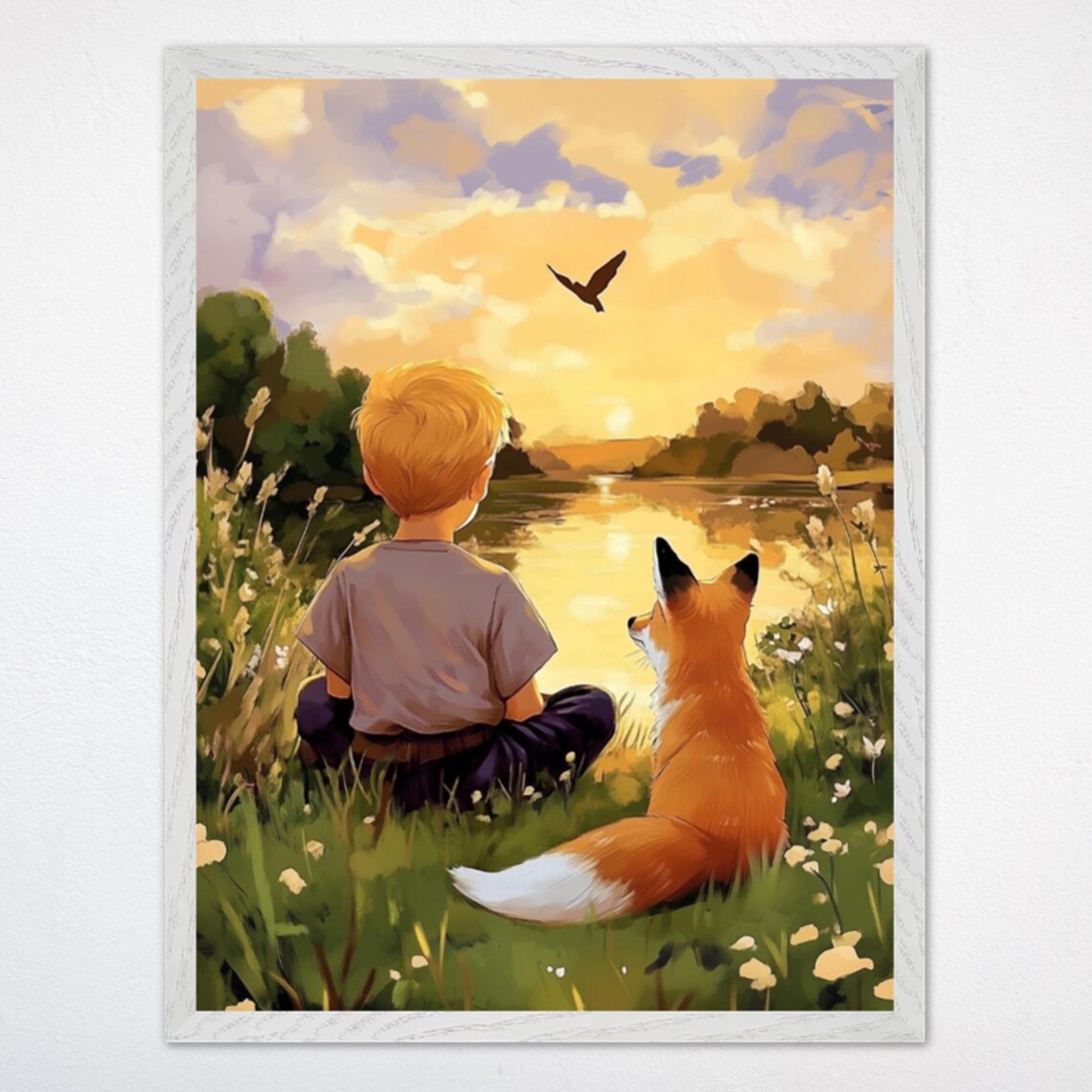 Boy And Fox Sunset Nursery Art, Rustic Kids Room
