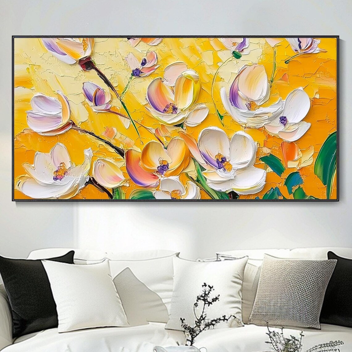 White Orchid Flowers Golden Yellow Background Textured Art Poster