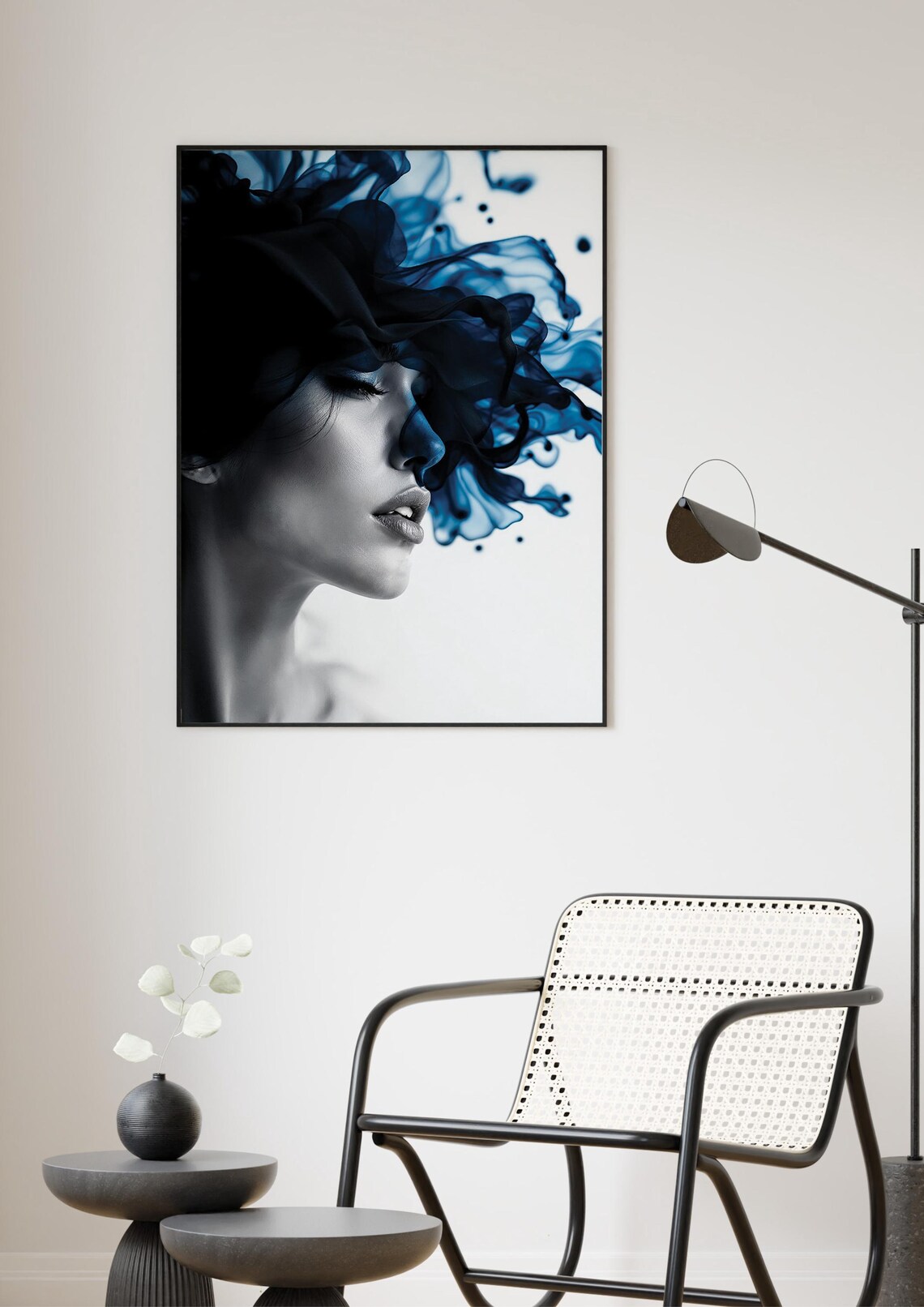 Woman In Black Ink With Blue Smoke Abstract Artistic Portrait Poster - Image 3