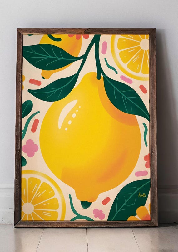 Summer Fruits Retro Poster Vintage Illustration Of Lemons Oranges And Watermelon File Default A3 Size