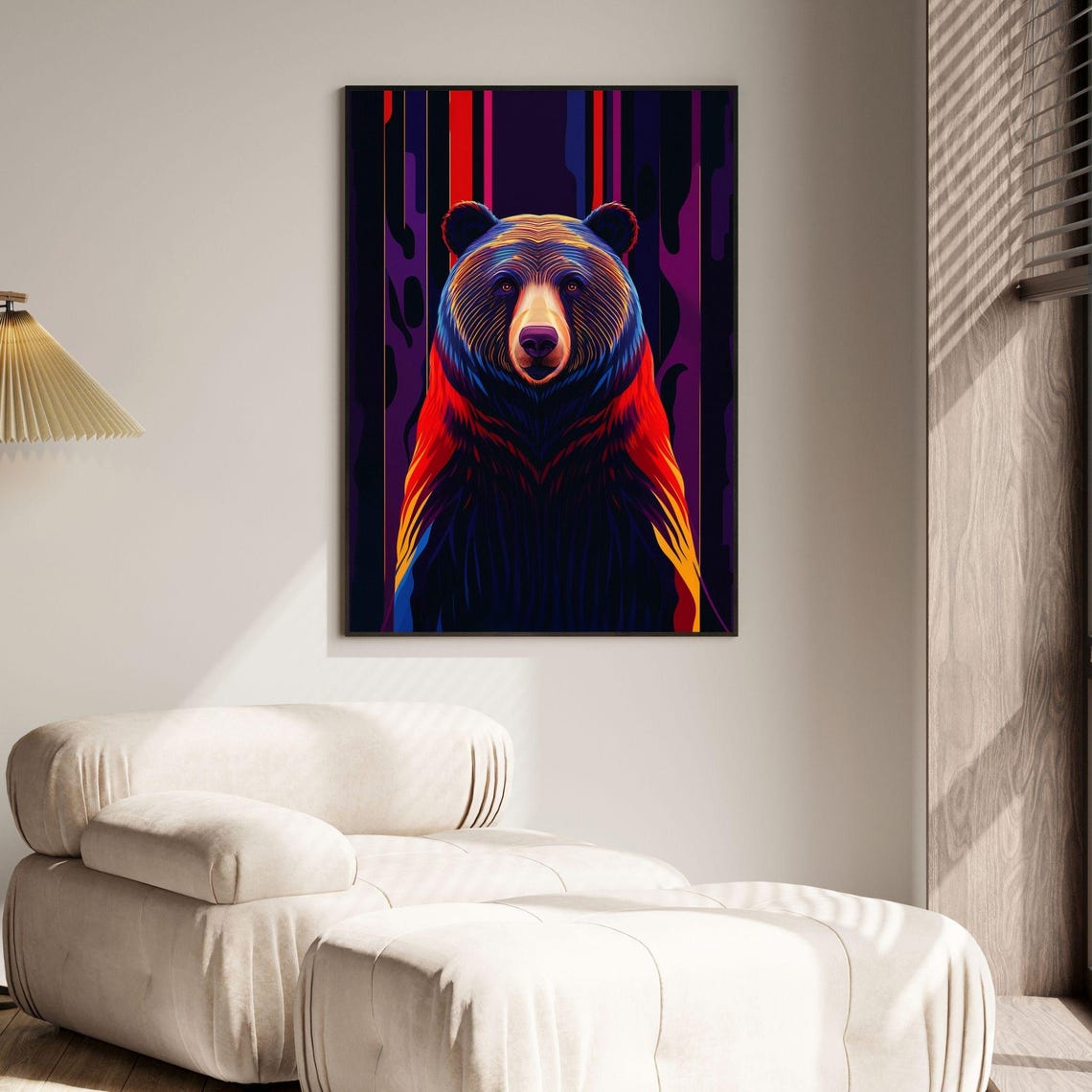 Neon Bear Portrait Red Blue Striped Modern Bold Wildlife Poster - Image 4